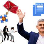 Sadiq Khan knighthood controversy with petition and public backlash illustrated