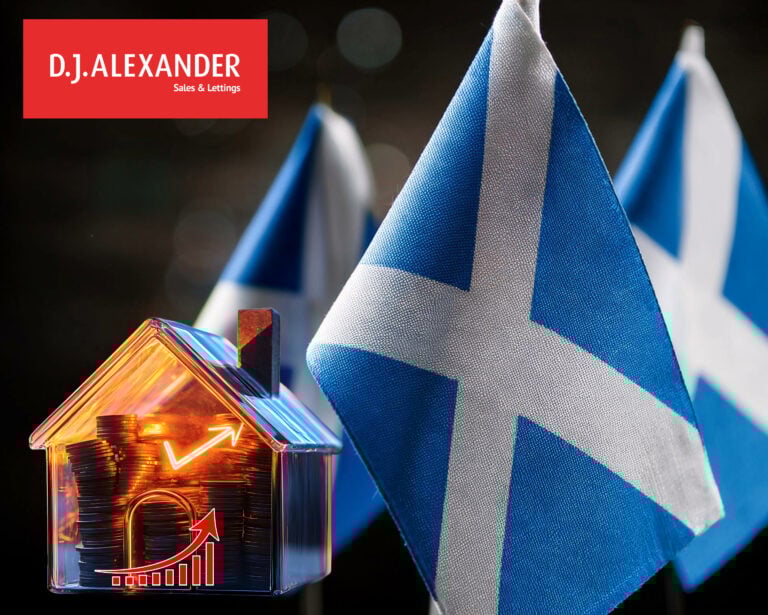 Rising Scottish rent prices highlighted with flags and housing market growth symbol
