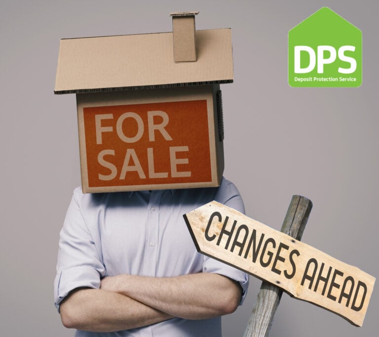 House-shaped box with “For Sale” sign and “Changes Ahead” sign highlighting landlord property market challenges