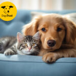 Dog and cat cuddling on a sofa, supporting Dogs Trust campaign for pet rights in social housing