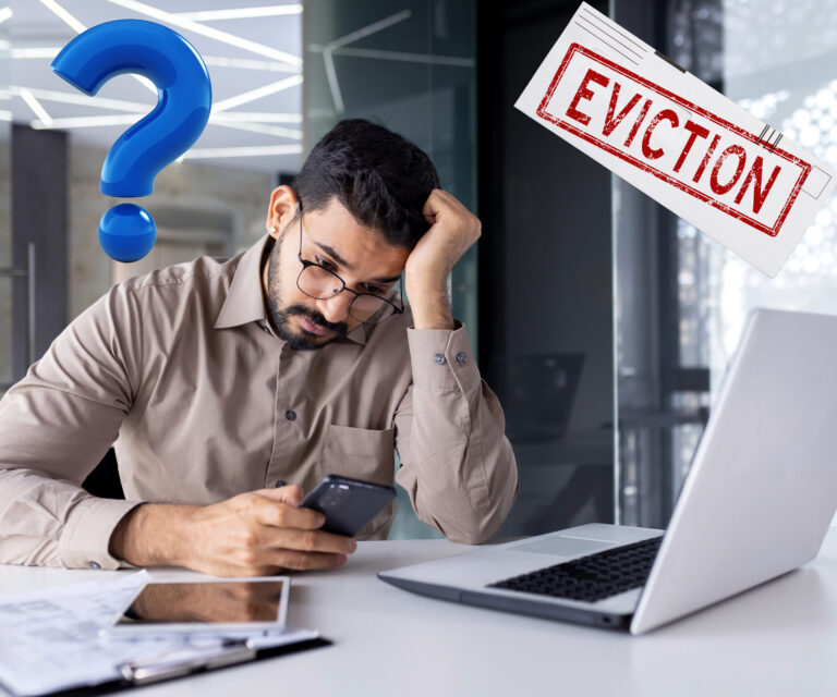 Worried landlord checking phone after serving Section 21 eviction notice