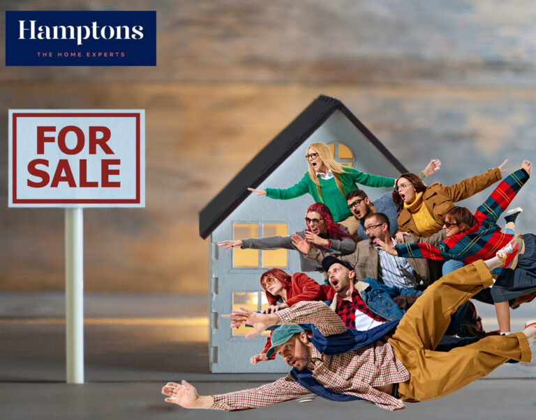 Group of buyers rushing toward a house for sale amid stamp duty changes