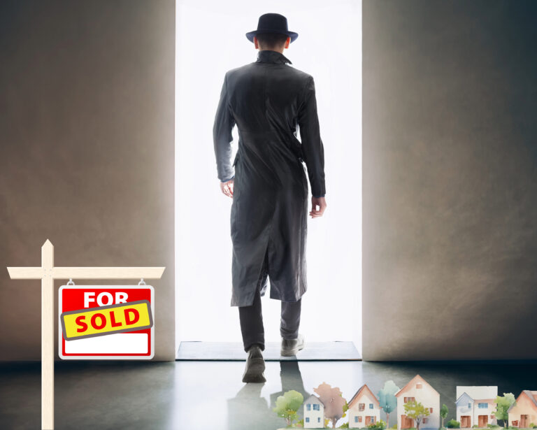 Landlord walking away after selling property, symbolizing UK housing crisis.