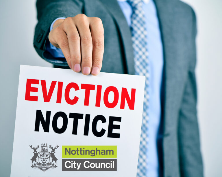 Man holding Nottingham City Council eviction notice highlighting tenant eviction issue