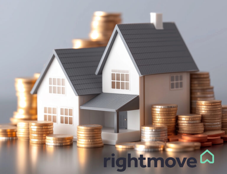 Model house surrounded by stacks of coins symbolising rising UK property prices.