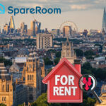 London skyline with rental market decline graphic highlighting falling rents.