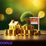 Golden house model and sold sign on stacked coins symbolising UK housing market growth.