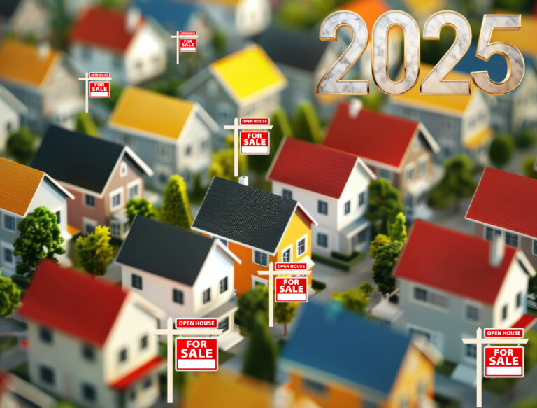 Houses with “For Sale” signs symbolizing the UK property market surge in early 2025