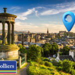 Edinburgh skyline with investment hotspot marker, highlighting property opportunities