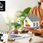 Landlord holding model house with energy efficiency rating and GOV.UK renewal reminder