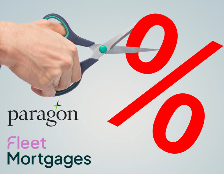 Hand cutting percentage sign symbolizing mortgage rate reductions by Paragon and Fleet Mortgages