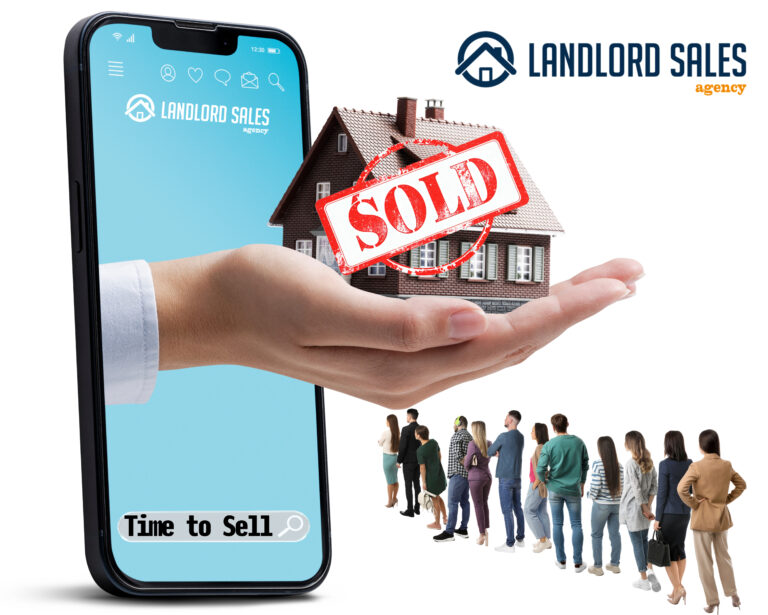 House with a “Sold” sign emerging from a phone, symbolising fast property sales.