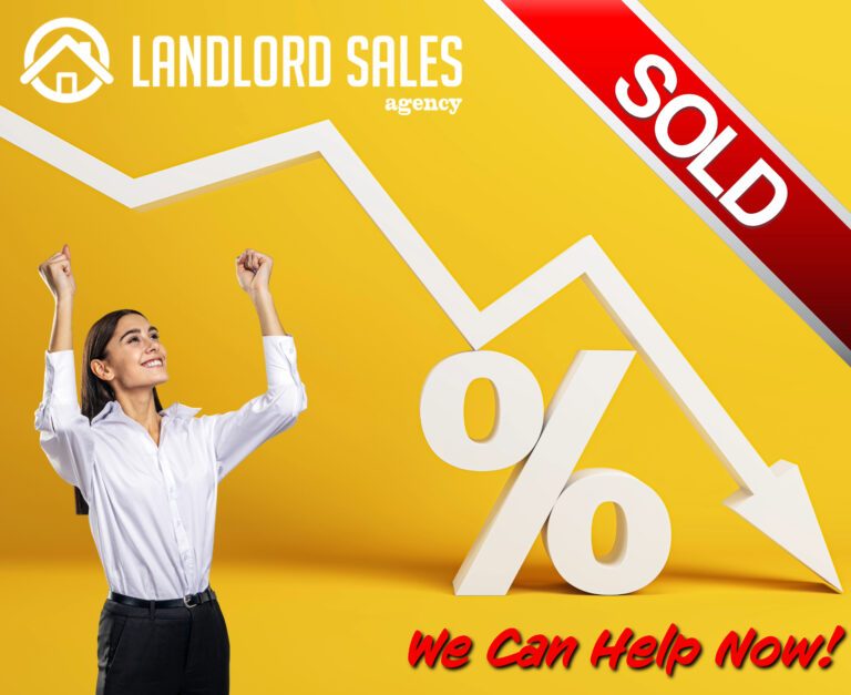 Smiling landlord celebrating successful property sale with falling rates and high demand