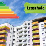 Modern apartment block with orange balconies highlighting leasehold and EPC energy rating issues