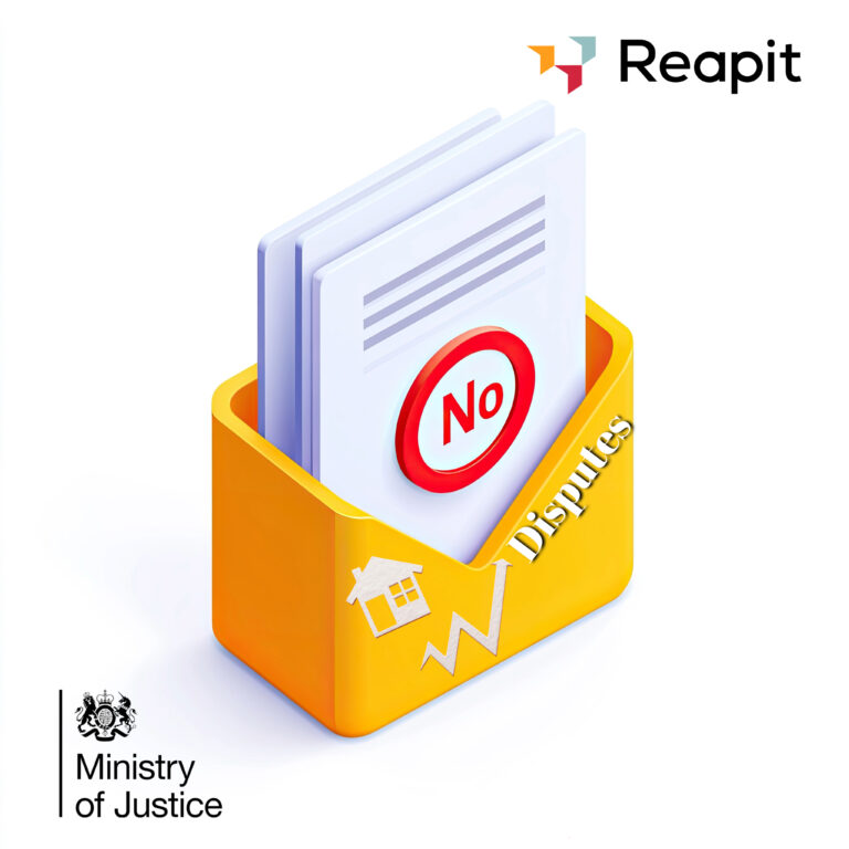 Illustration of Ministry of Justice file with “No Disputes” message, symbolising missing rent rise data