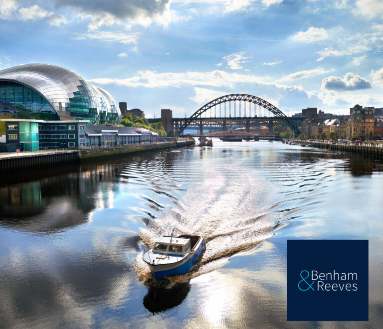 Boat on the River Tyne with Newcastle’s Sage Gateshead and Tyne Bridge in view