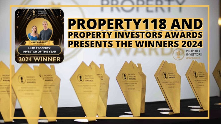 Gold trophies displayed at the Property Investors Awards 2024 celebrating HMO Property Investor of the Year.
