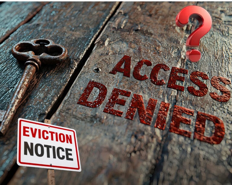 Eviction notice with access denied message highlighting landlord-tenant dispute over property access.
