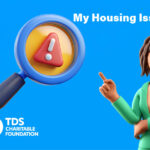 My Housing Issue platform logo with magnifying glass and warning symbol.