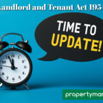 Alarm clock with speech bubble reading “Time to Update” highlighting Landlord and Tenant Act 1954 reform