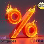 Burning percentage sign with “New” label promoting Fleet Mortgages and Molo buy-to-let rate deals