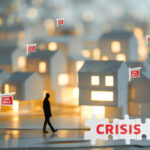 Houses with “For Sale” signs symbolizing a housing crisis.