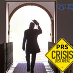 Landlord silhouette leaving with warning sign about PRS crisis ahead