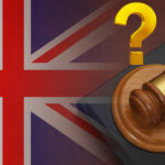 A union Jack flag, Justice hammer and a question mark