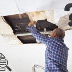A person repairing a ceiling and question mark