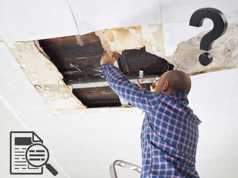 A person repairing a ceiling and question mark