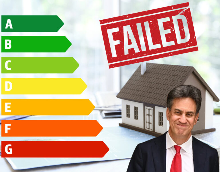 Ed Miliband, EPC graph, a home and failed sign