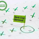 A calender with days marked off with a green tick, 22 circled in green, Rent Cap Removed text and Scottish Green logo
