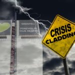 Grenfell tower, crisis cladding sign and stormy background