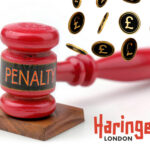Judges hammer, Harringey Council logo and pound signs