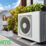 Air source heat pump outside a home with large pound symbol highlighting high installation costs.