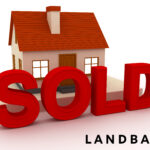 3D red "SOLD" sign in front of a model house with Landbay branding.