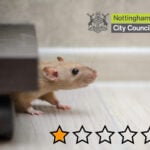 A mouse in a house, 1 star out of 5 and Nottingham City Council logo
