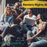 Students sitting together on stairs and Renters' Rights Bill