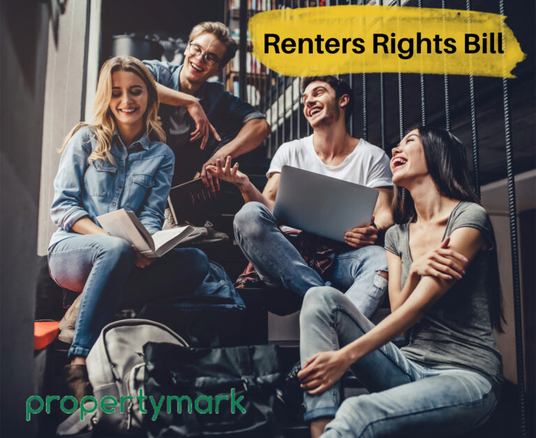 Students sitting together on stairs and Renters' Rights Bill