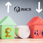 A red house with people and a green house with a pound sign in with up and down arrows above.