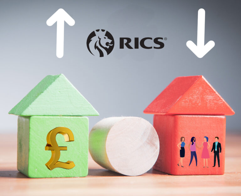 A red house with people and a green house with a pound sign in with up and down arrows above.