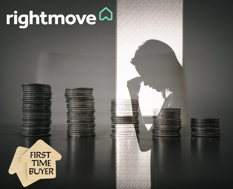 Silhouette of a worried first-time buyer behind stacks of coins, symbolising rising mortgage costs.