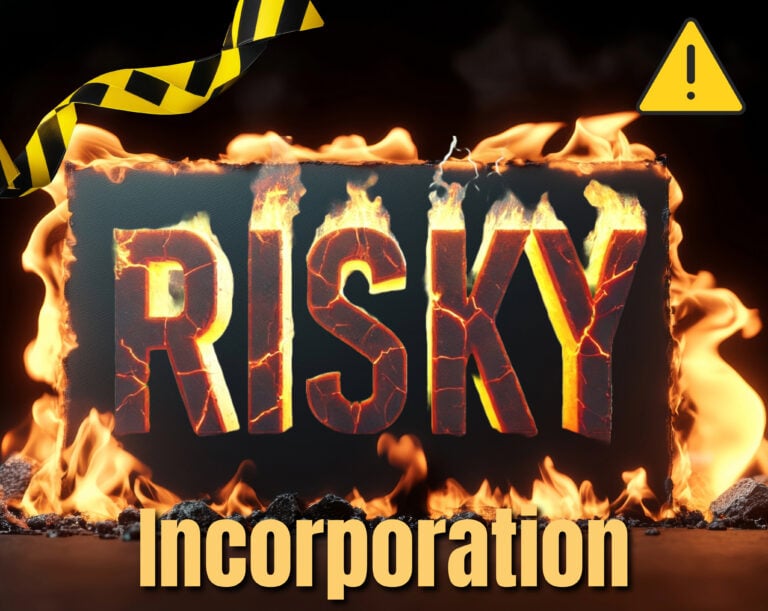 Risky and incorporation sign with fire surrounding the signs and a warning sign