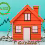 Red house, a graph line, Scottish Greens logo