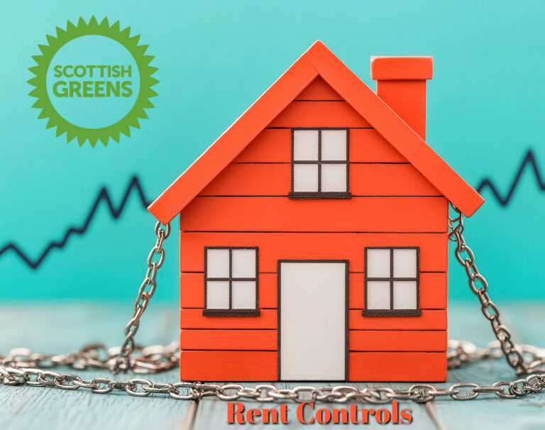 Red house, a graph line, Scottish Greens logo