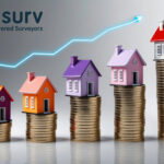 Small houses balancing on stacked coins