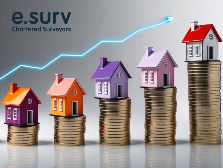 Small houses balancing on stacked coins