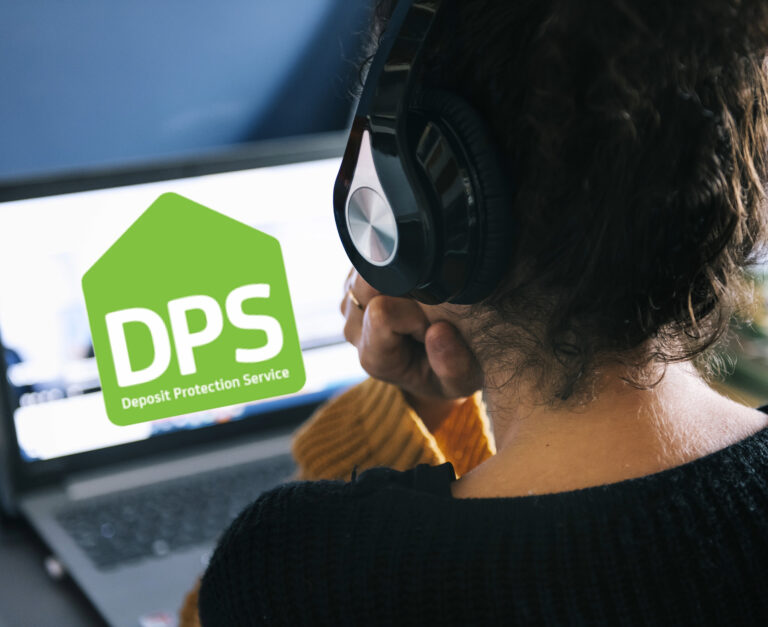 Deposit Protection Service on a laptop with a women sitting at a desk