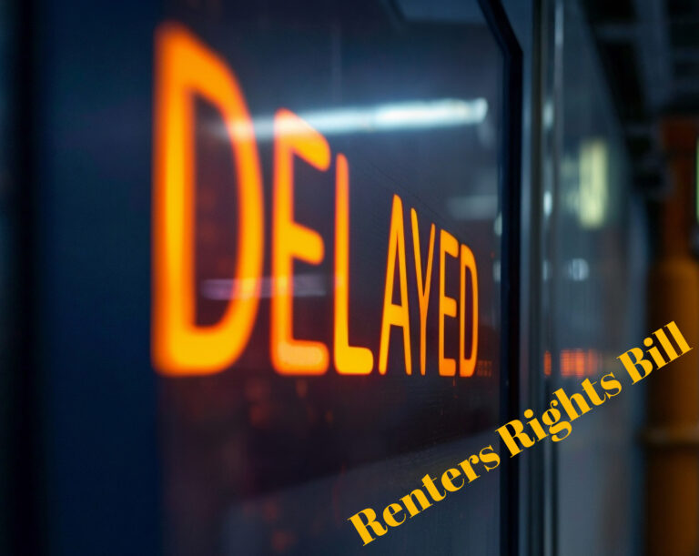 Delayed sign on black background, Renters' Rights Bill