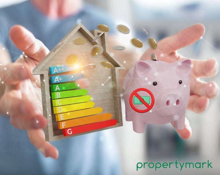 A person holding a EPC graph within a wooden house outline